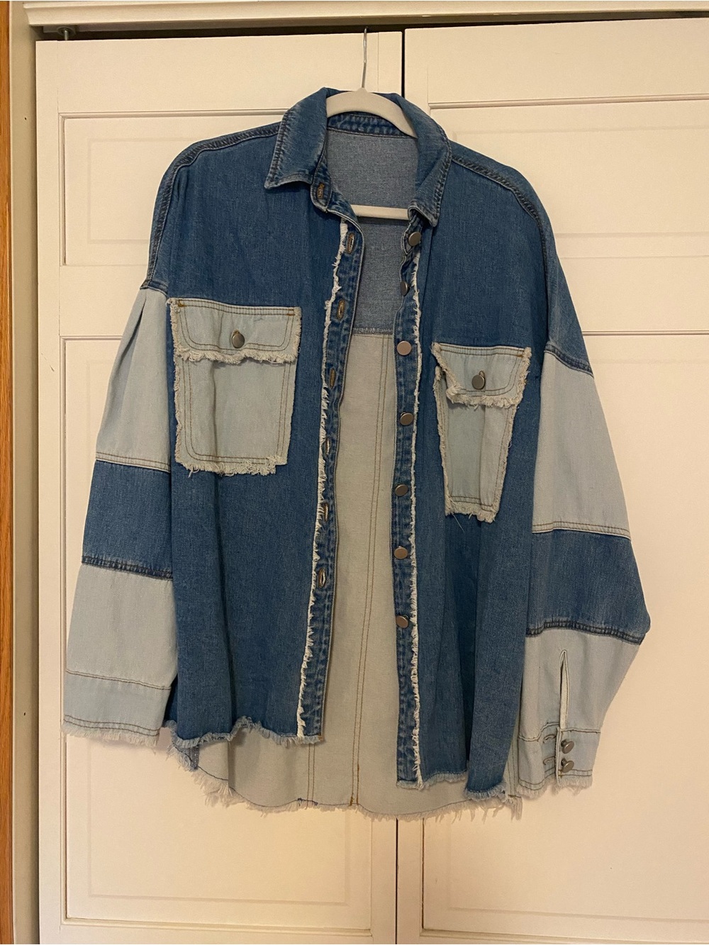 Patchwork Two-Tone Denim Jacket - Blue